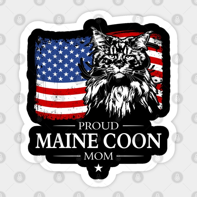 Proud Maine Coon Mom American Flag patriotic cat Sticker by wilsigns